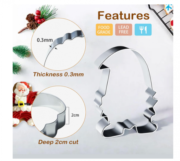 Set 2 forme biscuiți Moș Crăciun – decupătoare inox Crăciun – 8 cm – pentru fursecuri și fondant [2]