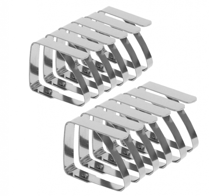 Set 12 clipsuri inox pentru fata de masa ,   ajustabile pentru grosimi pana la 7,  cm