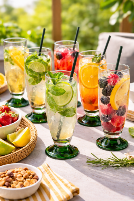 Set 12 pahare apa/suc 250 ml, sticla transparenta cu picior verde smarald. [2]