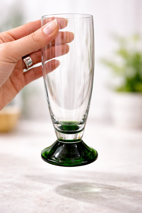 Set 12 pahare apa/suc 250 ml, sticla transparenta cu picior verde smarald. [3]