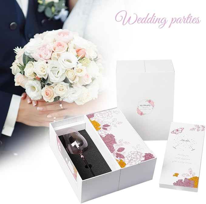 Set 2 pahare vin rosu NUTRIUPS 500 ml, cristal fara plumb, roz, picior lung, lucrate manual, cutie cadou [6]