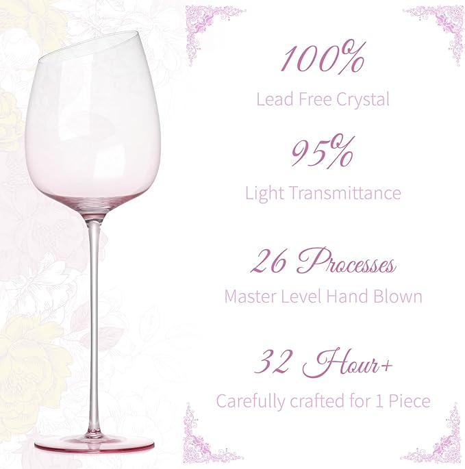 Set 2 pahare vin rosu NUTRIUPS 500 ml, cristal fara plumb, roz, picior lung, lucrate manual, cutie cadou [3]