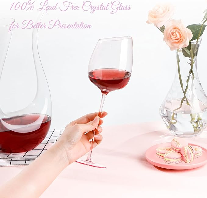 Set 2 pahare vin rosu NUTRIUPS 500 ml, cristal fara plumb, roz, picior lung, lucrate manual, cutie cadou [5]