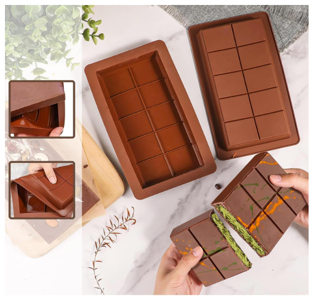 Set 2 forme silicon tablete de ciocolata – anti‑aderent, alimentare, rezistente la căldură (-40 °C până la +230 °C) [3]