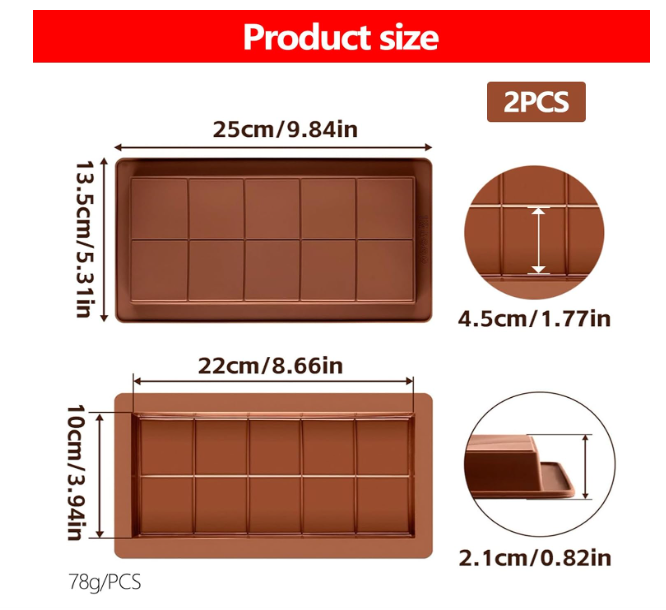 Set 2 forme silicon tablete de ciocolata – anti‑aderent, alimentare, rezistente la căldură (-40 °C până la +230 °C) [2]