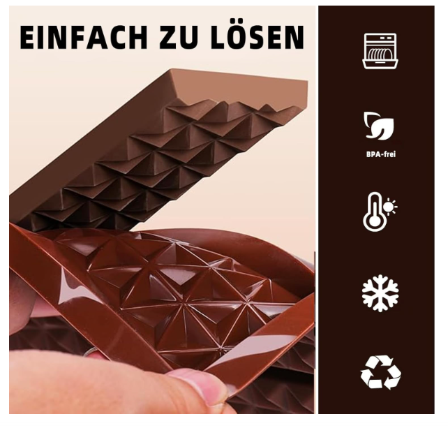 Matriță silicon 6 batoane cacao adânci + racletă, 100 pungi și 40 stickere, alimentară, ușor de demoldat [6]