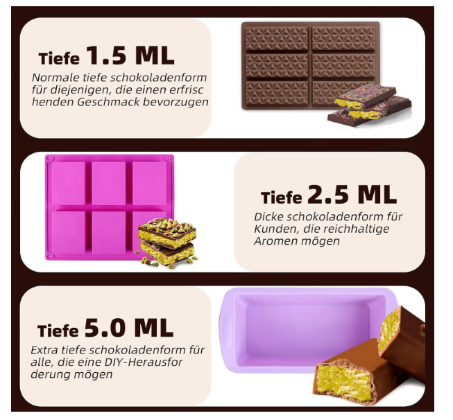 Matriță silicon 6 batoane cacao adânci + racletă, 100 pungi și 40 stickere, alimentară, ușor de demoldat [7]