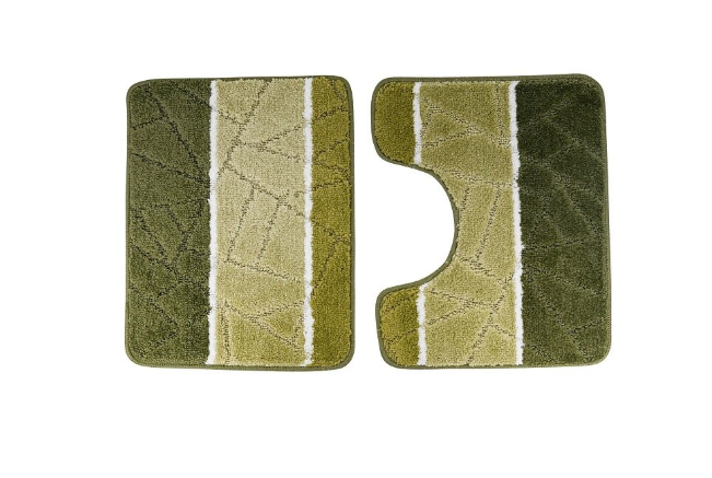 Set 3 covorase baie, NOVA HOME, Poliester, Verde inchis, cu dungi, 80x50cm, 50x40cm [3]