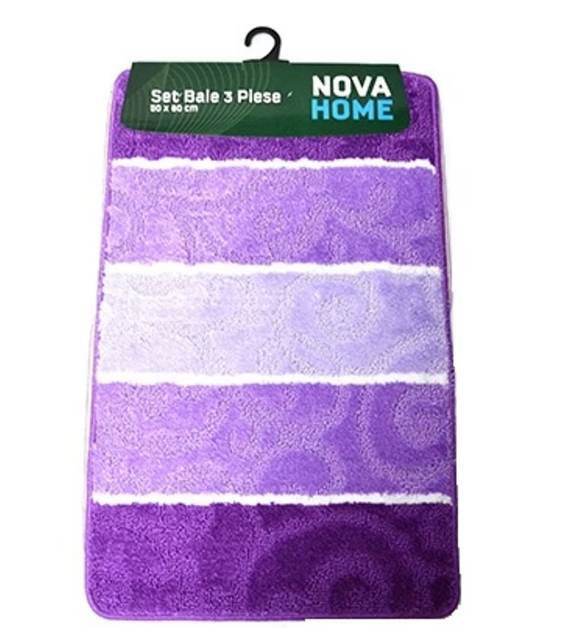 Set de 3 covorase de baie mari, Nova Home, mov dungi, 50x80, 50x40, 50x39 [2]