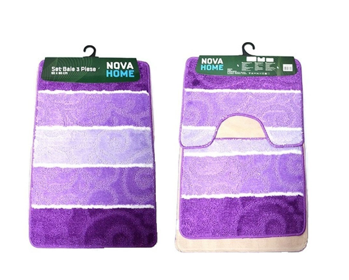 Set de 3 covorase de baie mari, Nova Home, mov dungi, 50x80, 50x40, 50x39 [3]