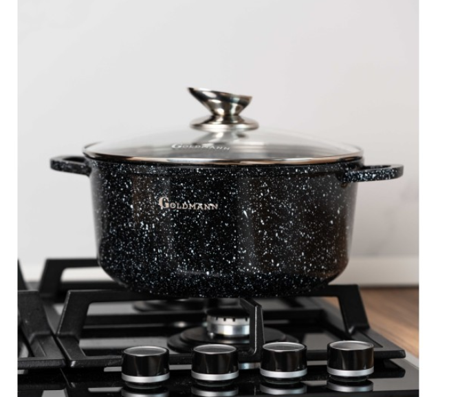 Set 8 piese cratite cu capace sticla, 20/24/28 cm, 2.3l/4.5l/6.5l, aluminiu turnat si invelis marmorat interior/exterior [4]