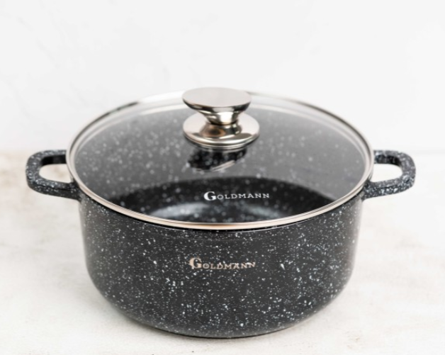 Set 8 piese cratite cu capace sticla, 20/24/28 cm, 2.3l/4.5l/6.5l, aluminiu turnat si invelis marmorat interior/exterior [12]