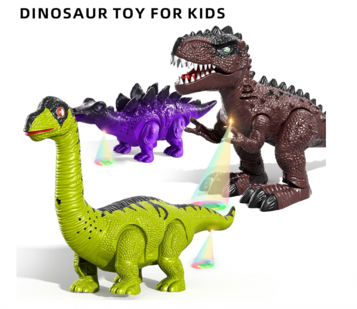 Set 3 dinozauri electrici – mers, sunet, lumină LED (Brachiosaurus, Stegosaurus, T‑Rex) [4]