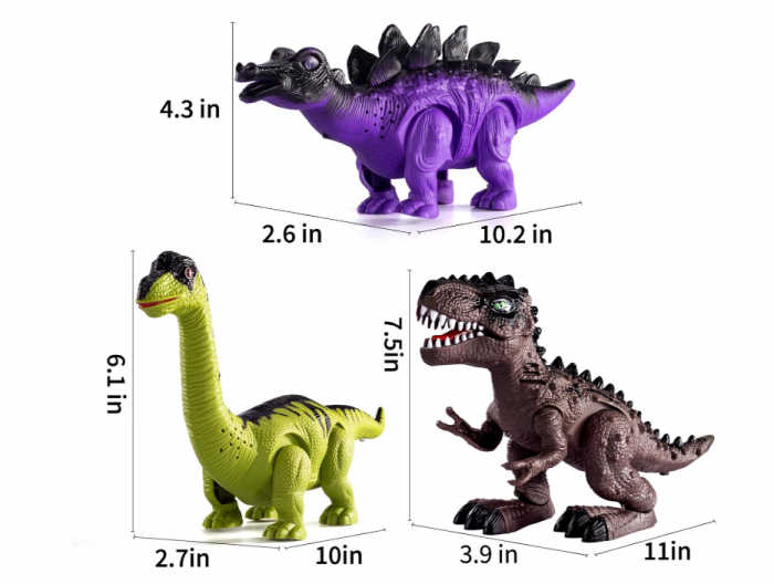 Set 3 dinozauri electrici – mers, sunet, lumină LED (Brachiosaurus, Stegosaurus, T‑Rex) [2]