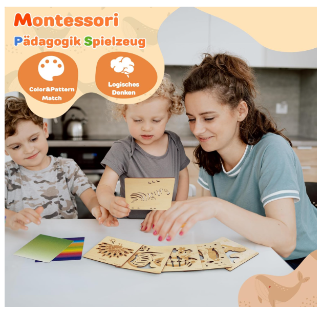 Joc Montessori din lemn cu șireturi și modele de animale – puzzle educativ pentru copii, dezvoltare motricitate fină [2]