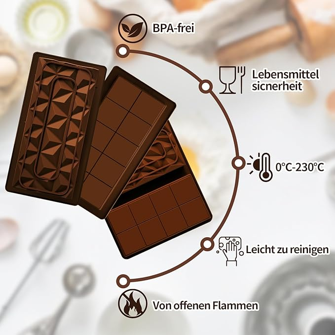 Set 3 forme ciocolata silicon, ciocolata Dubai, cu spatula si 100 pungi plastic, antiaderente, pentru praline, batoane si dulciuri [3]
