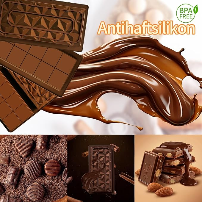 Set 3 forme ciocolata silicon, ciocolata Dubai, cu spatula si 100 pungi plastic, antiaderente, pentru praline, batoane si dulciuri [2]