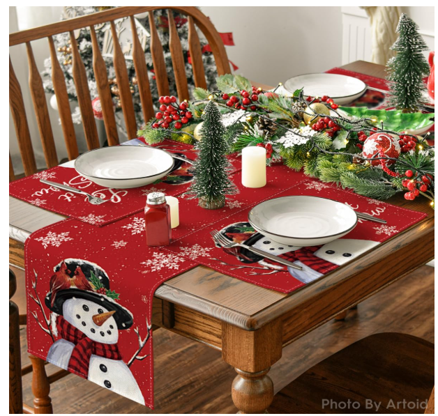 Set 4 feţe de masă „Snowman” 30×45 cm, poliester 100 %, anti-şifonare, lavabile, décor Crăciun [7]