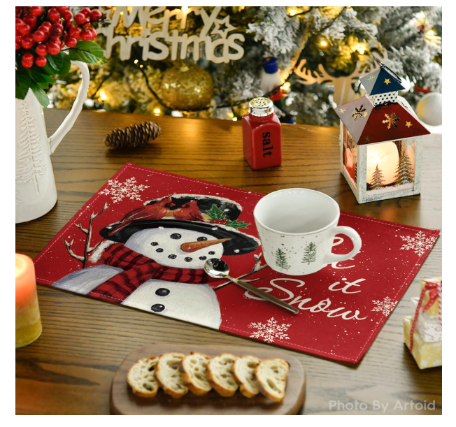 Set 4 feţe de masă „Snowman” 30×45 cm, poliester 100 %, anti-şifonare, lavabile, décor Crăciun [3]