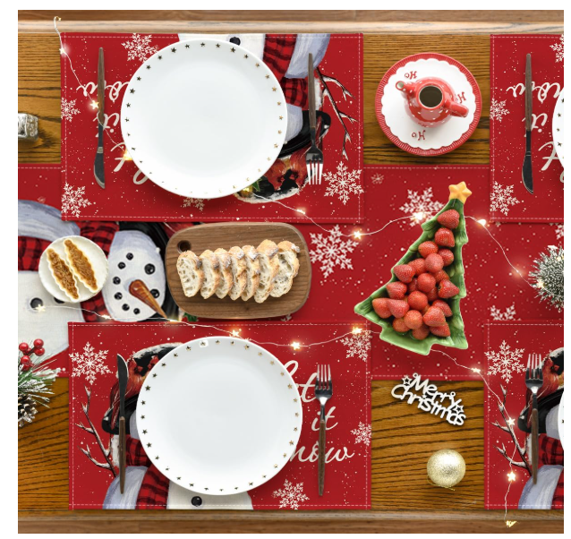 Set 4 feţe de masă „Snowman” 30×45 cm, poliester 100 %, anti-şifonare, lavabile, décor Crăciun [5]