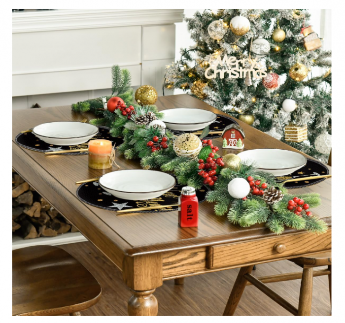 Set 4 șervețele ronde (⌀ 38 cm), poliester torsionat premium, anti-șifonare, lavabile, decor mese pentru sezon & zi cu zi [5]