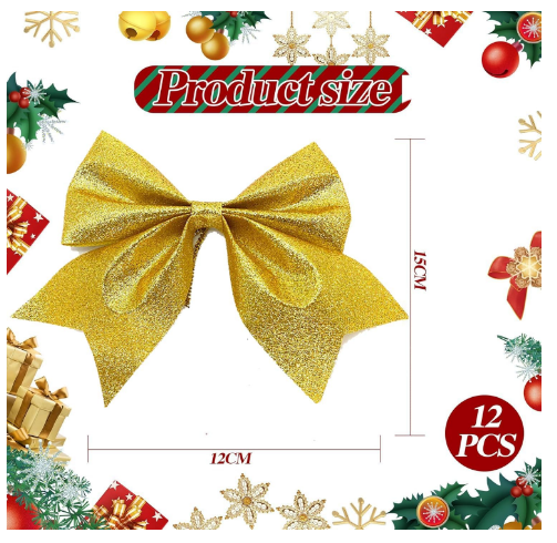 Set 12 fundițe decorative Crăciun – glitter auriu/argintiu/roșu, textile reutilizabile [2]
