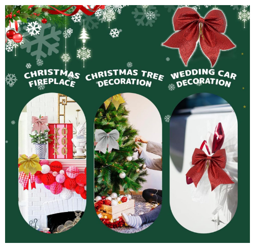 Set 12 fundițe decorative Crăciun – glitter auriu/argintiu/roșu, textile reutilizabile [3]