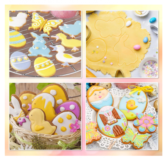 Set 10 decupătoare biscuiți Paște – inox alimentar, diverse forme (iepure, miel, floare, morcov, pui) [7]