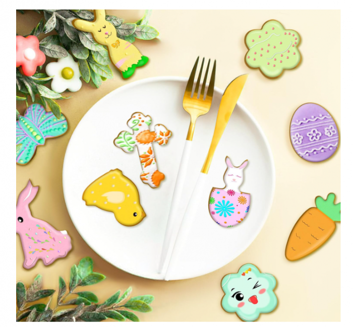 Set 10 decupătoare biscuiți Paște – inox alimentar, diverse forme (iepure, miel, floare, morcov, pui) [6]