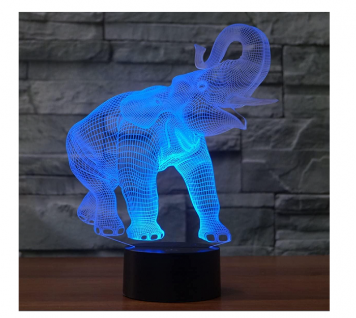 Lampă LED 3D „Iluzie Optică” Elefant, schimbare 7–16 culori, comandă tactilă + telecomandă, USB/baterii – decor Crăciun & cadou copii [8]