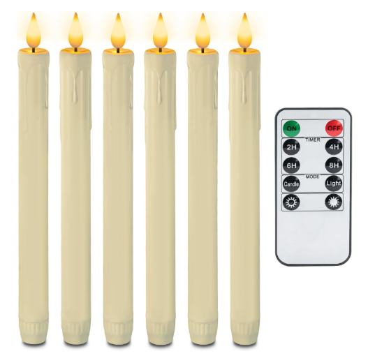 AMAGIC 6 piese lumânări conice LED ivory cu telecomandă, lumânări de masă fără flacără, lumânări LED cu baterii, lumină 3D cu fitil, caldă [4]