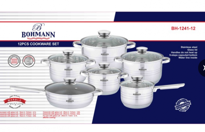 Set 6 oale inox cu capace Bohmann + tigaie granit [2]