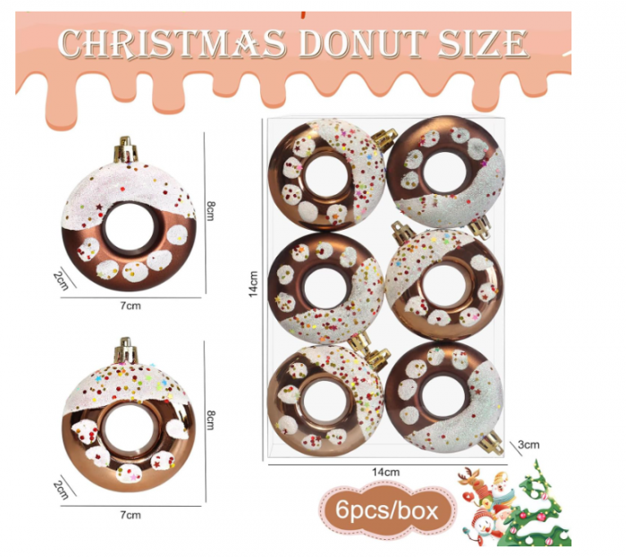 Set 6 ornamente brad Crăciun – globuri “donut” gri cu sclipici și stelă, Ø8 cm [2]