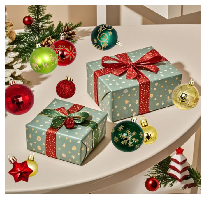 Set 44 globuri Crăciun plastice – 32 globuri Ø 6 cm + 12 mini Ø 3 cm, roșu-auriu-verde [4]