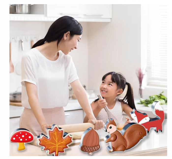 Set 8 forme biscuiti inox toamnă – veveriță, ghindă, dovleac, trei frunze – cookie cutters pentru Halloween/Thanksgiving [6]
