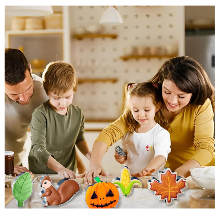 Set 8 forme biscuiti inox toamnă – veveriță, ghindă, dovleac, trei frunze – cookie cutters pentru Halloween/Thanksgiving [7]
