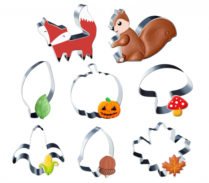 Set 8 forme biscuiti inox toamna ,   veverita, ghinda, dovleac, trei frunze ,   cookie cutters pentru Halloween Thanksgiving
