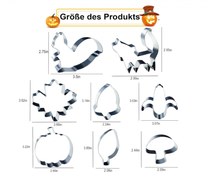 Set 8 forme biscuiti inox toamnă – veveriță, ghindă, dovleac, trei frunze – cookie cutters pentru Halloween/Thanksgiving [4]