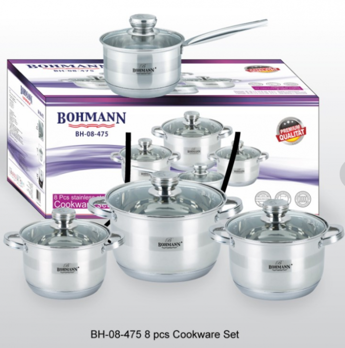 Set 8 piese oale Bohmann, otel inoxidabil, cu capac sticla, (1. 9L ,2.6L ,3.6L ,5.5,L) [2]