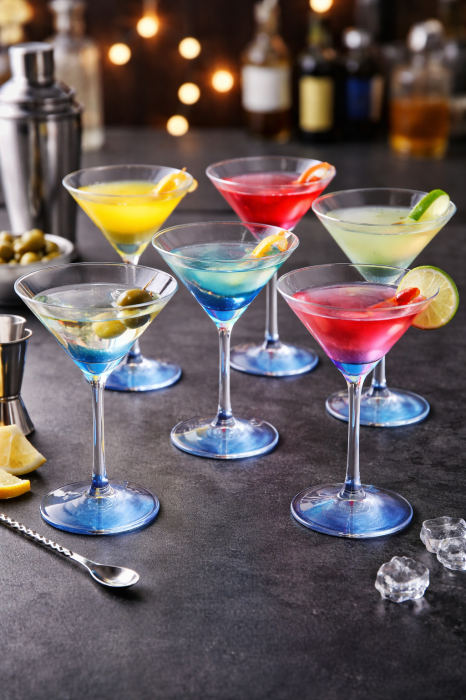 Set 6 pahare Martini 200 ml, sticla transparenta cu baza albastra, pentru cocktailuri, elegante, reutilizabile [4]