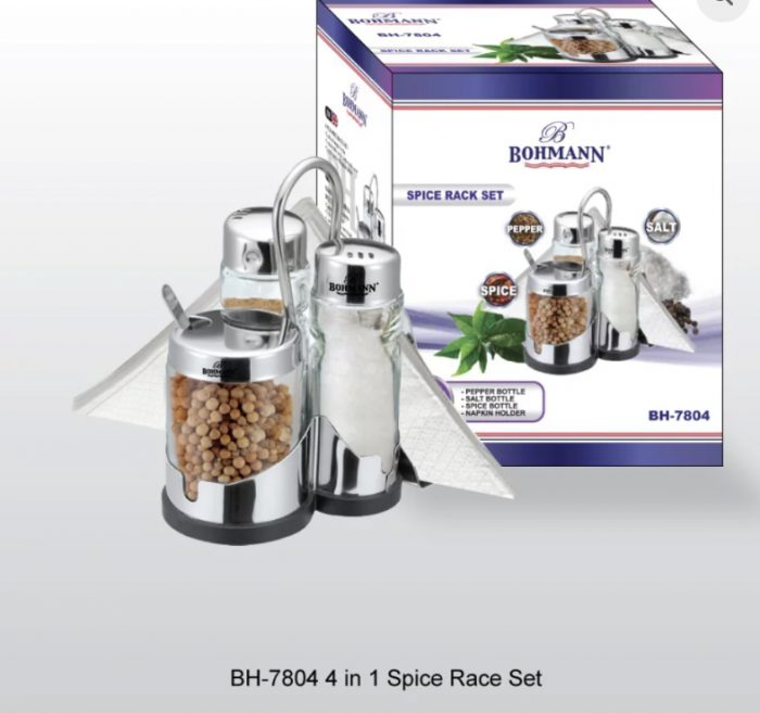 Set condimente Bohmann BH 7804, 5 piese, inox, sticla, suport servetele [3]