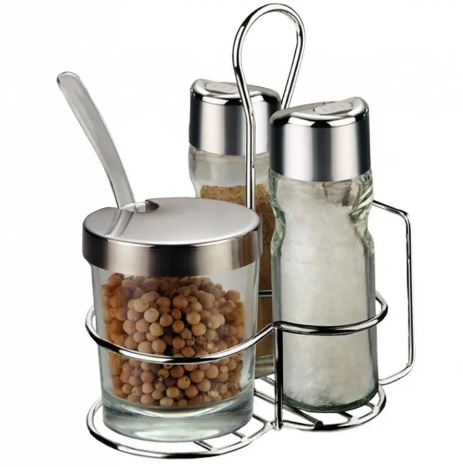 Set condimente Bohmann BH 7804, 5 piese, inox, sticla, suport servetele [2]