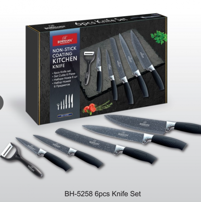 Set cutite 6 piese Bohmann- in cutie magnetica cu maner soft touch si insertie argintie [5]