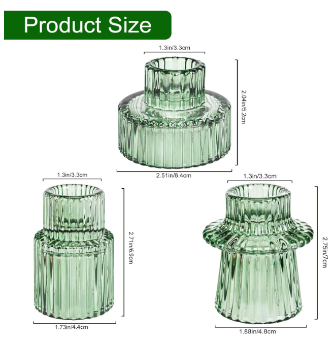 Set suporturi de lumânări Tealight/Stâlp- verde – sticlă groasă cu efect prismă, design elegant pentru nuntă și decor masă [4]