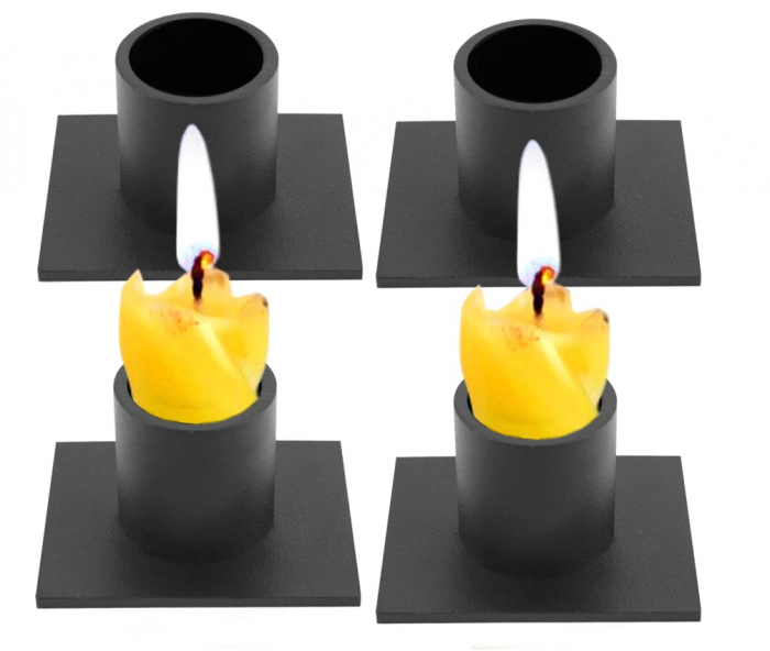Suporturi Lumanari Negre Tip Staf ,   Set de 4, Metalice, Design Vintage