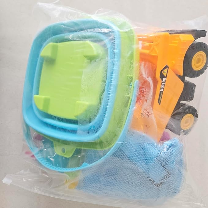 Set jucarii nisip 26 piese pentru copii, vehicule santier, galetusa pliabila, forme nisip, sac depozitare [2]