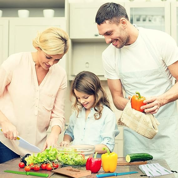 Set 5 cutite pentru copii, siguranta in bucatarie, pentru fructe si legume, cu cutit din lemn antitaiere, model Dinozaur [9]