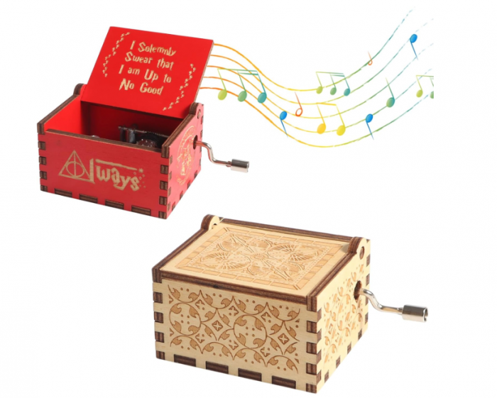 Set de 2 Cutii Muzicale din Lemn cu Manivela, Design Sculptat Vintage, Cadouri Retro pentru Craciun si Valentine s Day, lemn+rosu