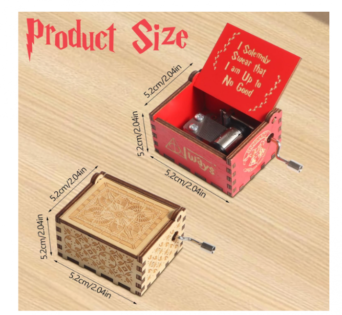 Set de 2 Cutii Muzicale din Lemn cu Manivelă, Design Sculptat Vintage, Cadouri Retro pentru Crăciun și Valentine's Day, lemn+rosu [2]