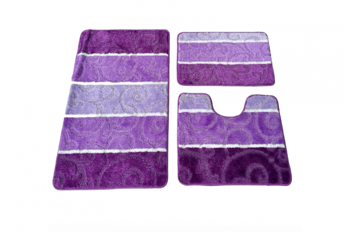 Set de 3 covorase de baie mari, Nova Home, mov dungi, 50x80, 50x40, 50x39 [5]